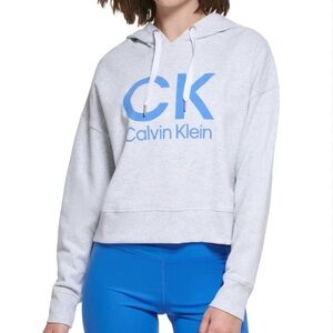 Calvin Klein Performance Womens S Hoodie Graphic Logo Pullover Crop Drawstring